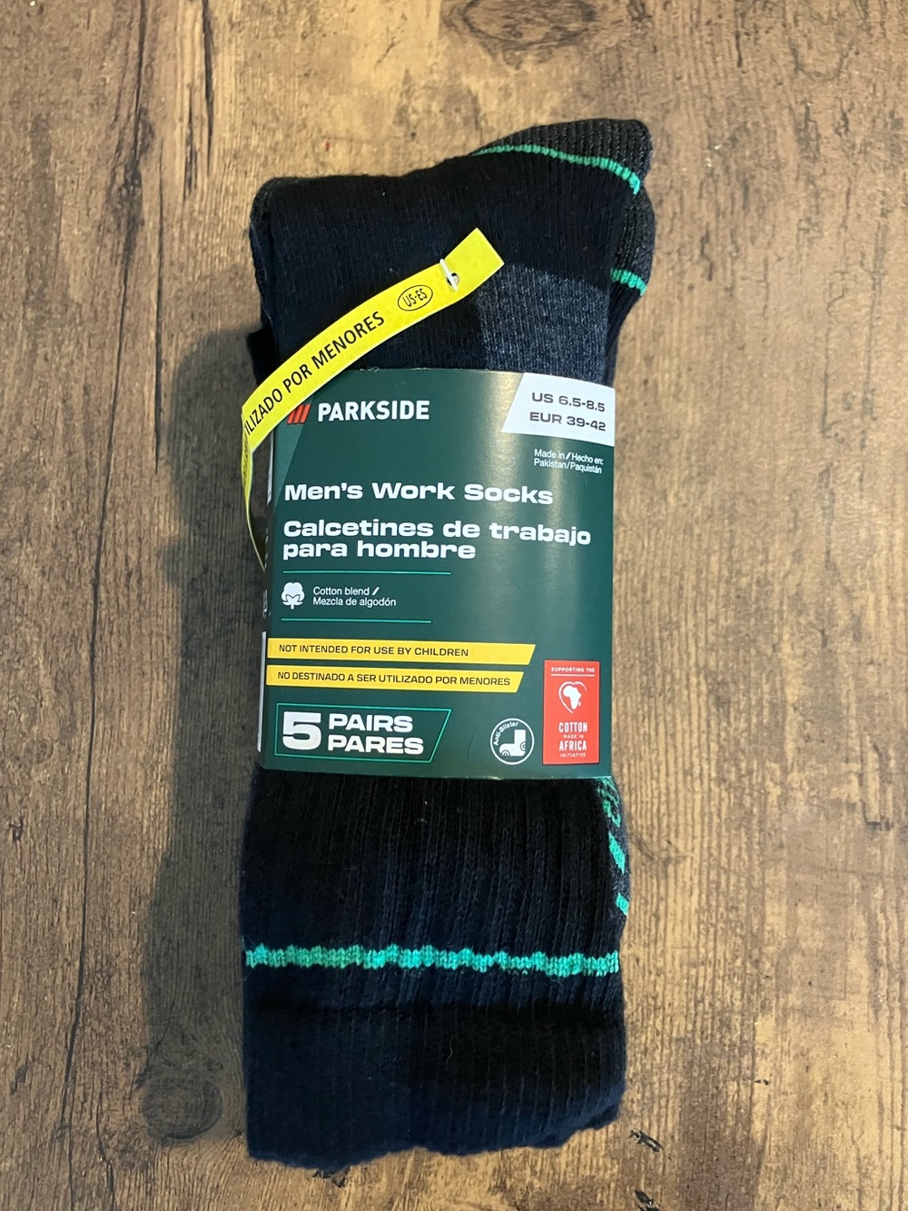 Parkside Men's Work Socks - Black with Teal Stripes - 5 Pairs